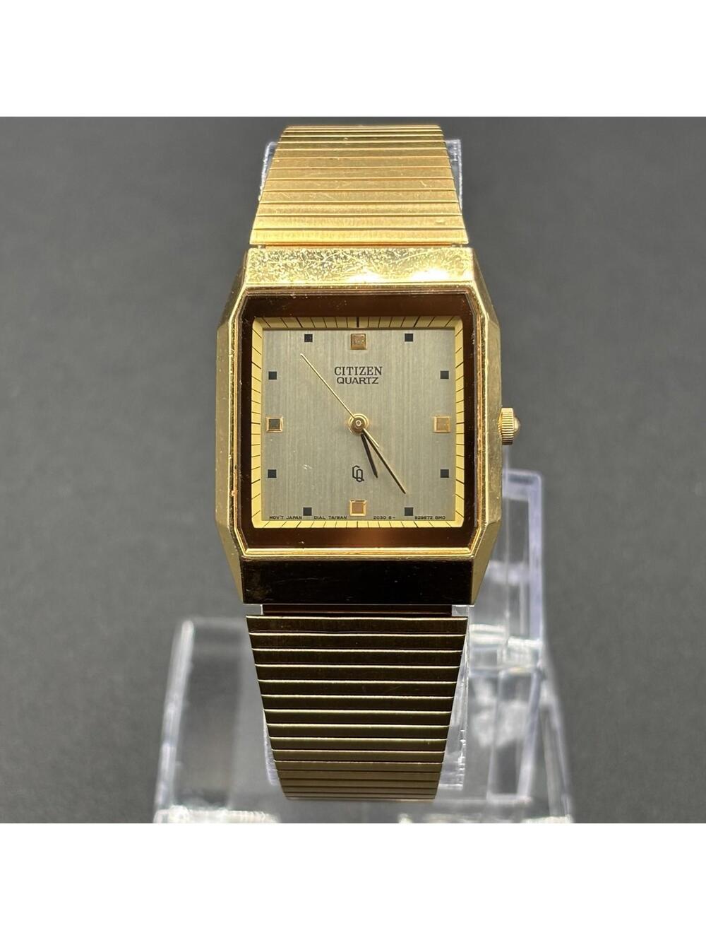 Vintage 1980s Citizen Gold-Tone Tank Style Dress Watch Recessed Dial 2030-069307
